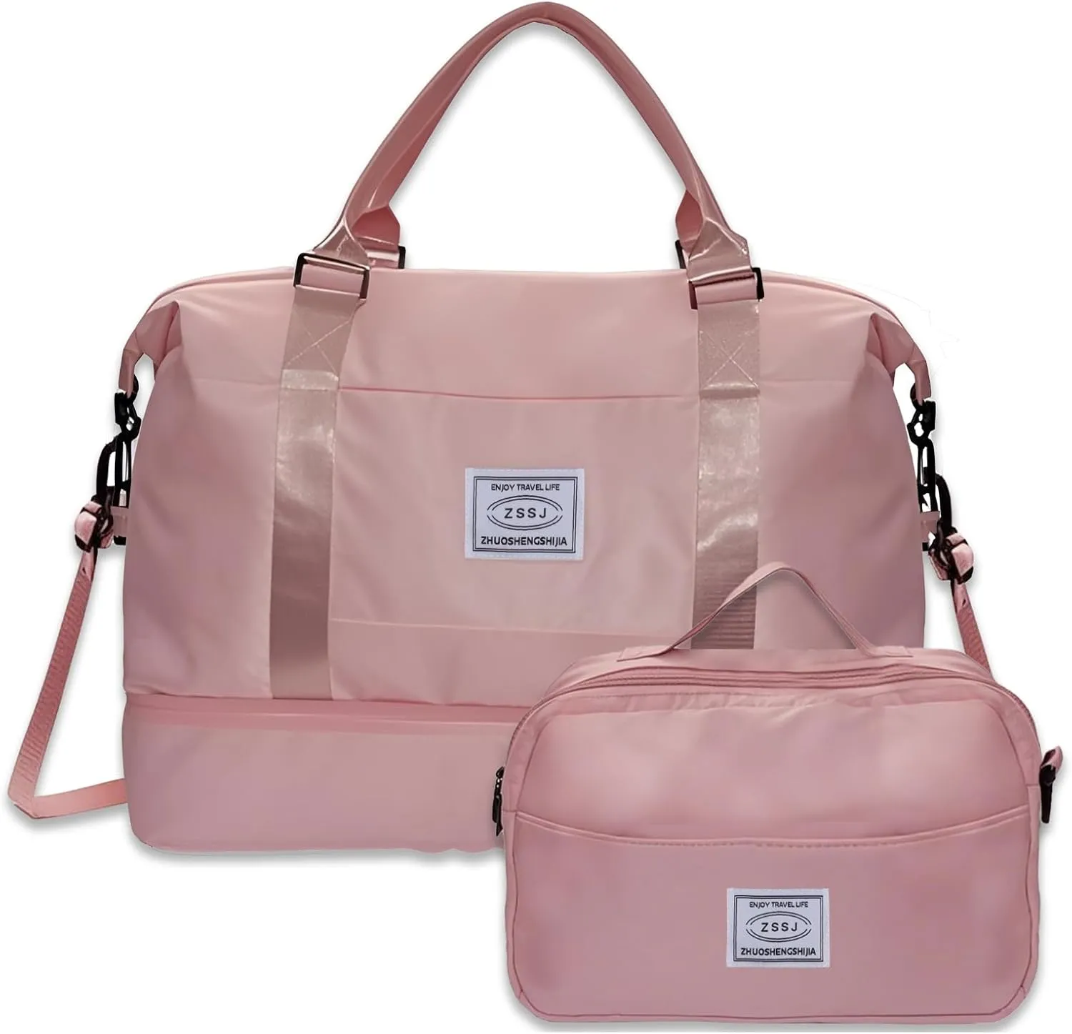 Travel Duffel Bags Weekender Bag with Wet Pocket Toiletry Bag Expandable Lightweight Extra Large Sports Tote Gym For Spirit Airlines Personal Item Bag Foldable Carry on Shoulder for Women-Pink