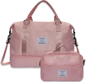 Travel Duffel Bags Weekender Bag with Wet Pocket Toiletry Bag Expandable Lightweight Extra Large Sports Tote Gym For Spirit Airlines Personal Item Bag Foldable Carry on Shoulder for Women-Pink