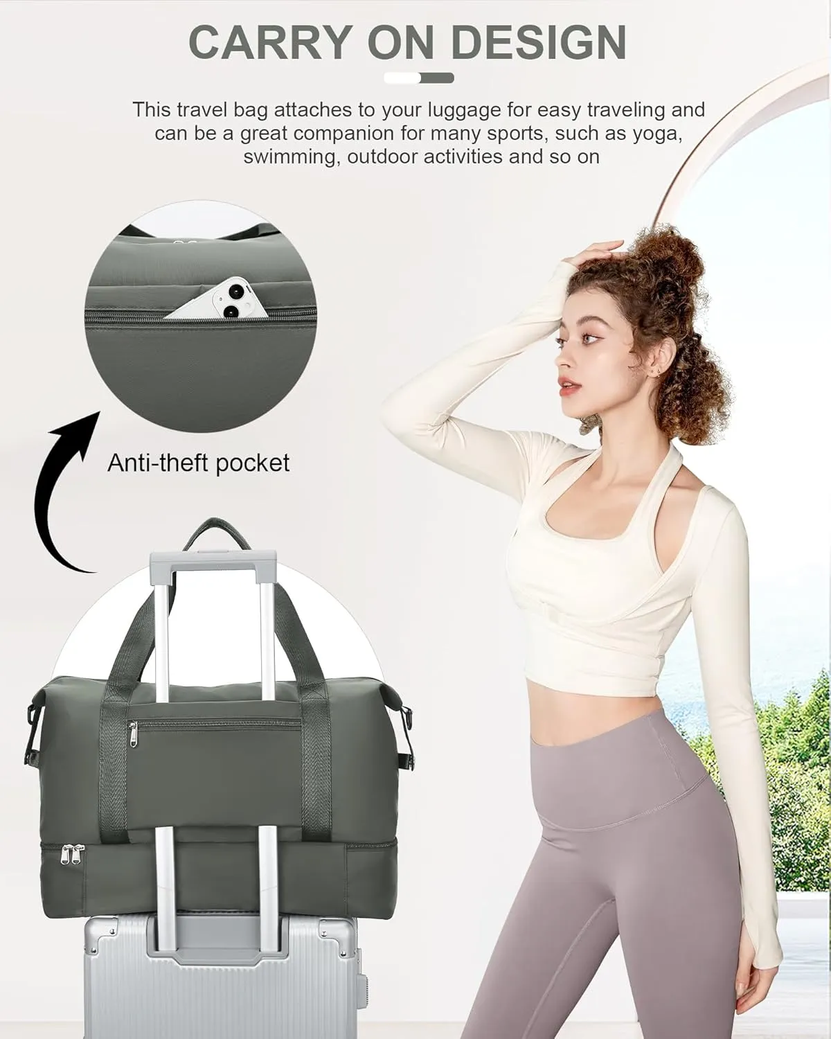 Travel Duffel Bags with USB port,Weekender Bags for Women,Waterproof Overnight Bag with Toiletry Bag,Sport Gym Tote Bag with Wet Pocket and Shoes Compartment, Carry On Bag for Airplanes,DarkGreen