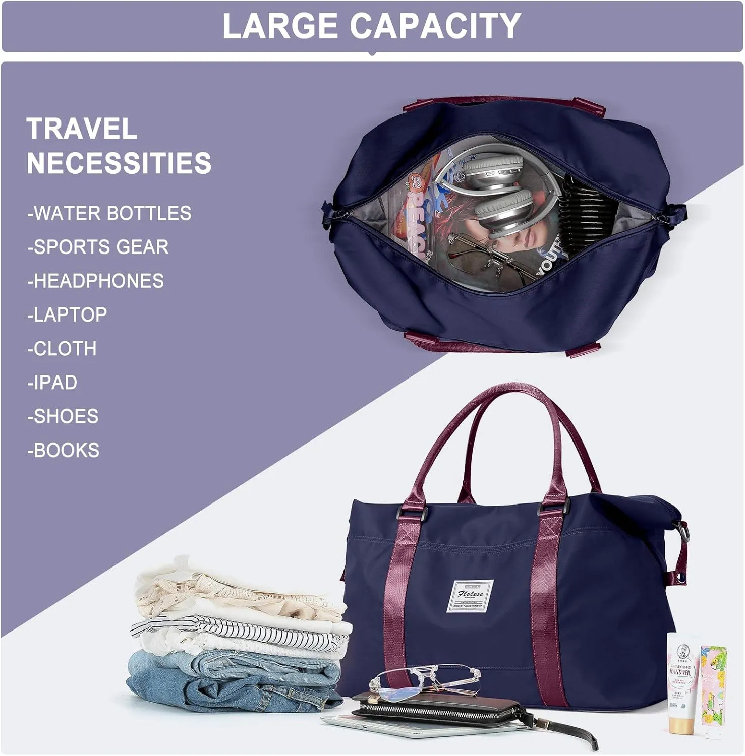 Travel Duffel Bag,Sports Tote Gym Bag,Shoulder Weekender Overnight Bag for Women