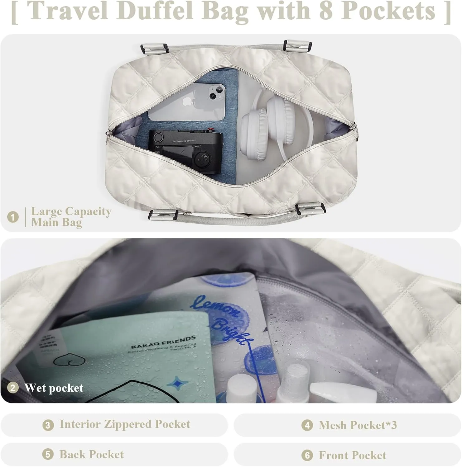 Travel Duffel Bag,Sports Tote Gym Bag,Shoulder Weekender Overnight Bag for Women