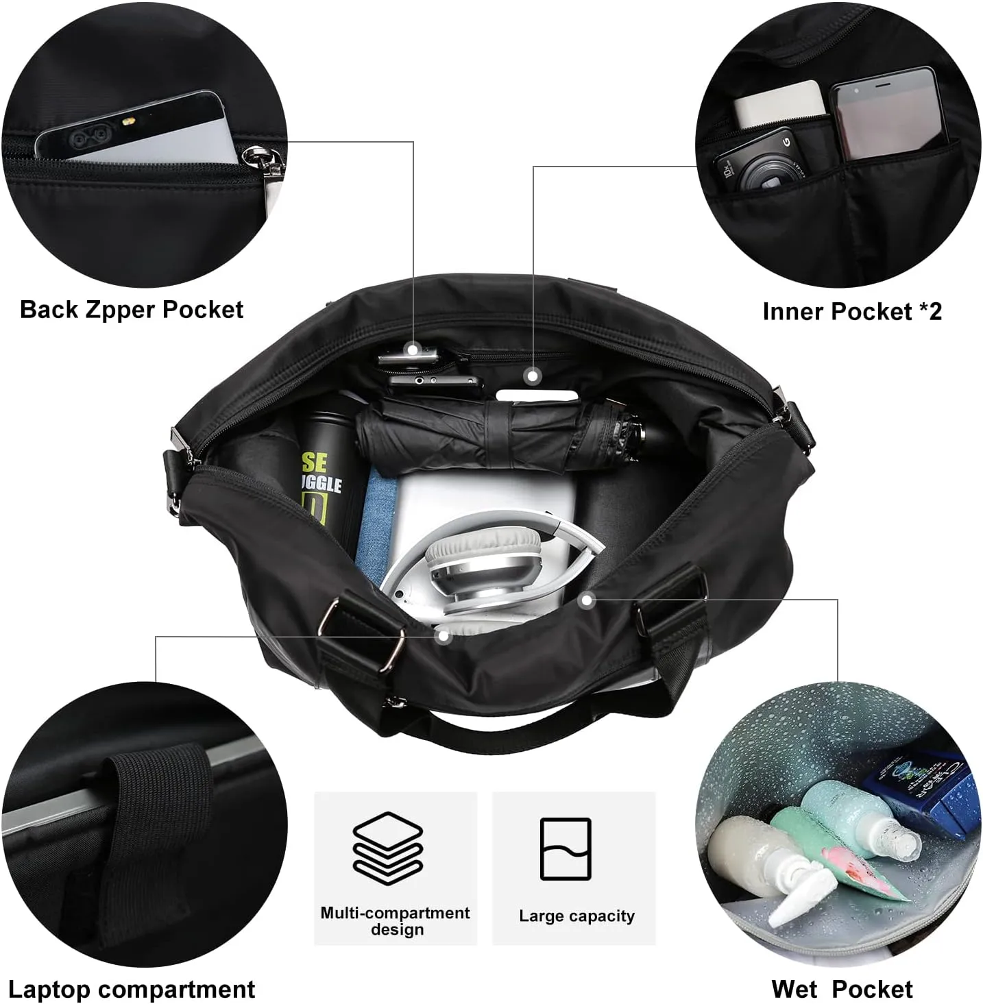 Travel Duffel Bag,Sports Tote Gym Bag,Shoulder Weekender Overnight Bag for Women