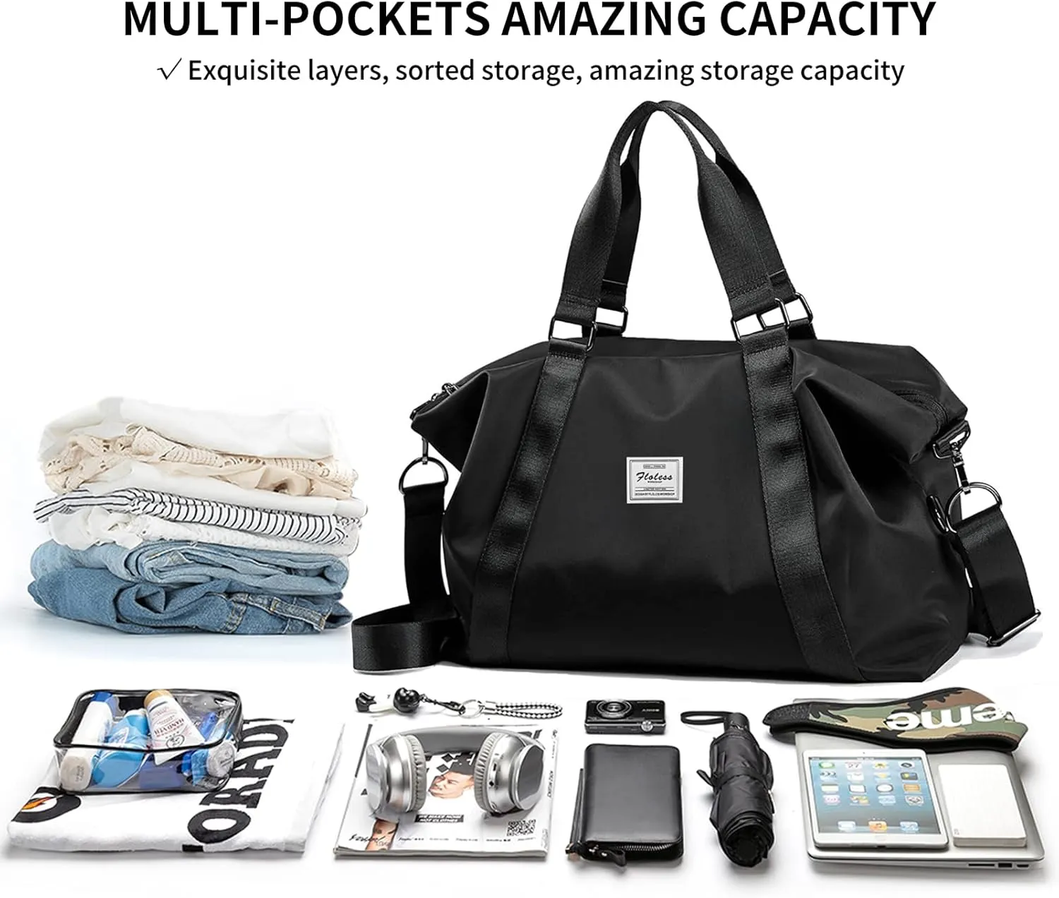 Travel Duffel Bag,Sports Tote Gym Bag,Shoulder Weekender Overnight Bag for Women