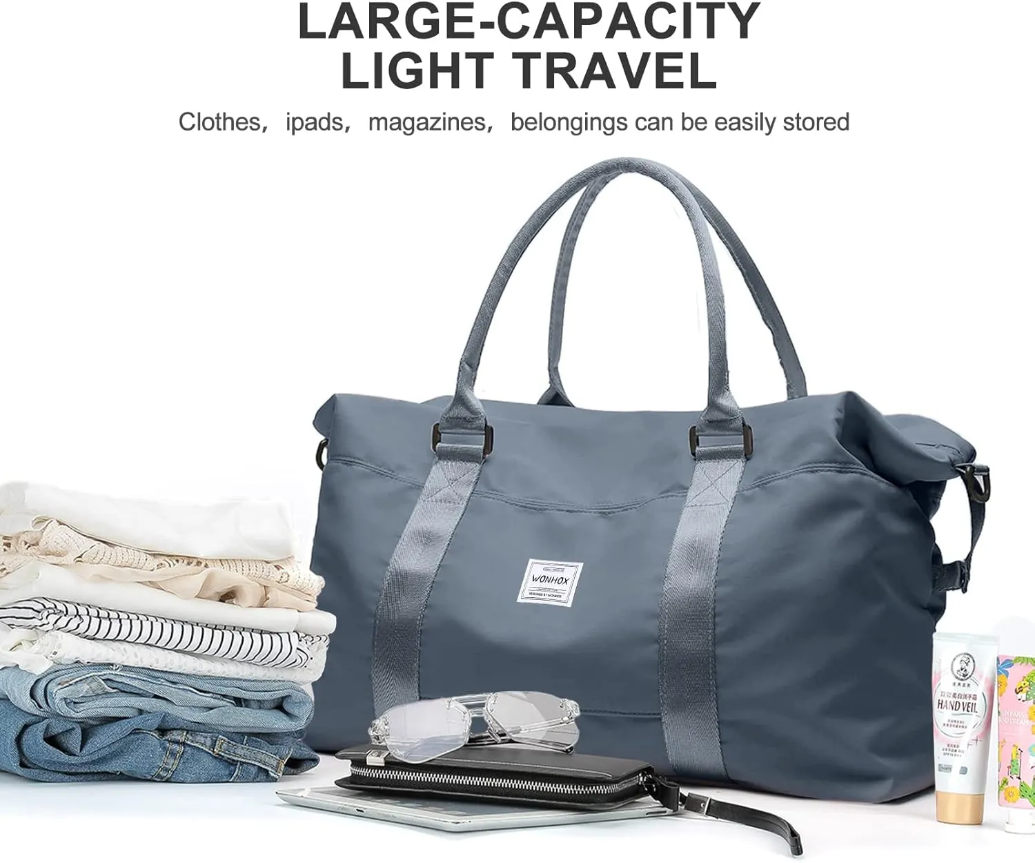 Travel Duffel Bag,Waterproof Duffel Gym Tote Bag Personal Item Bag,Large Sports Weekender Carry On Overnight Bags for Women with Wet Pocket,Duffel Hospital Bag, JewelBlue