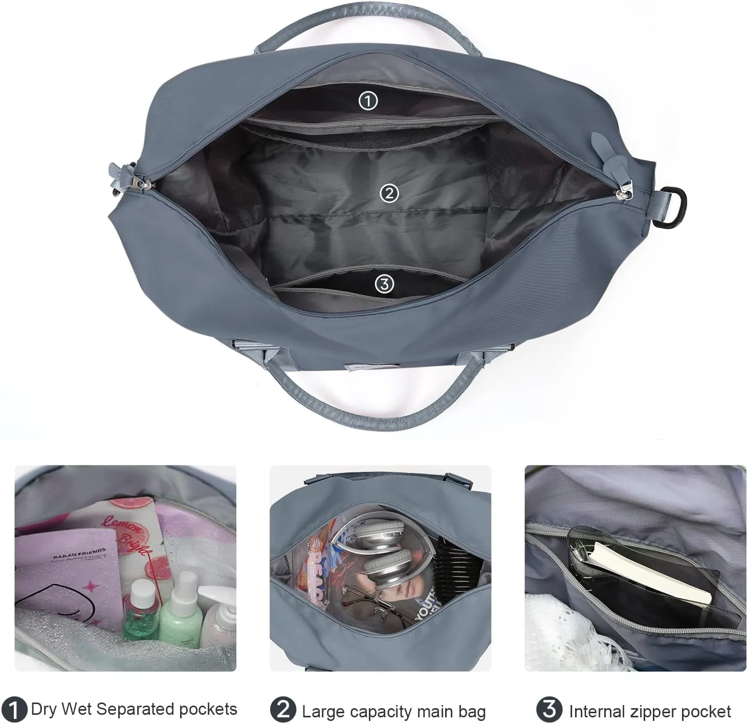 Travel Duffel Bag,Waterproof Duffel Gym Tote Bag Personal Item Bag,Large Sports Weekender Carry On Overnight Bags for Women with Wet Pocket,Duffel Hospital Bag, JewelBlue