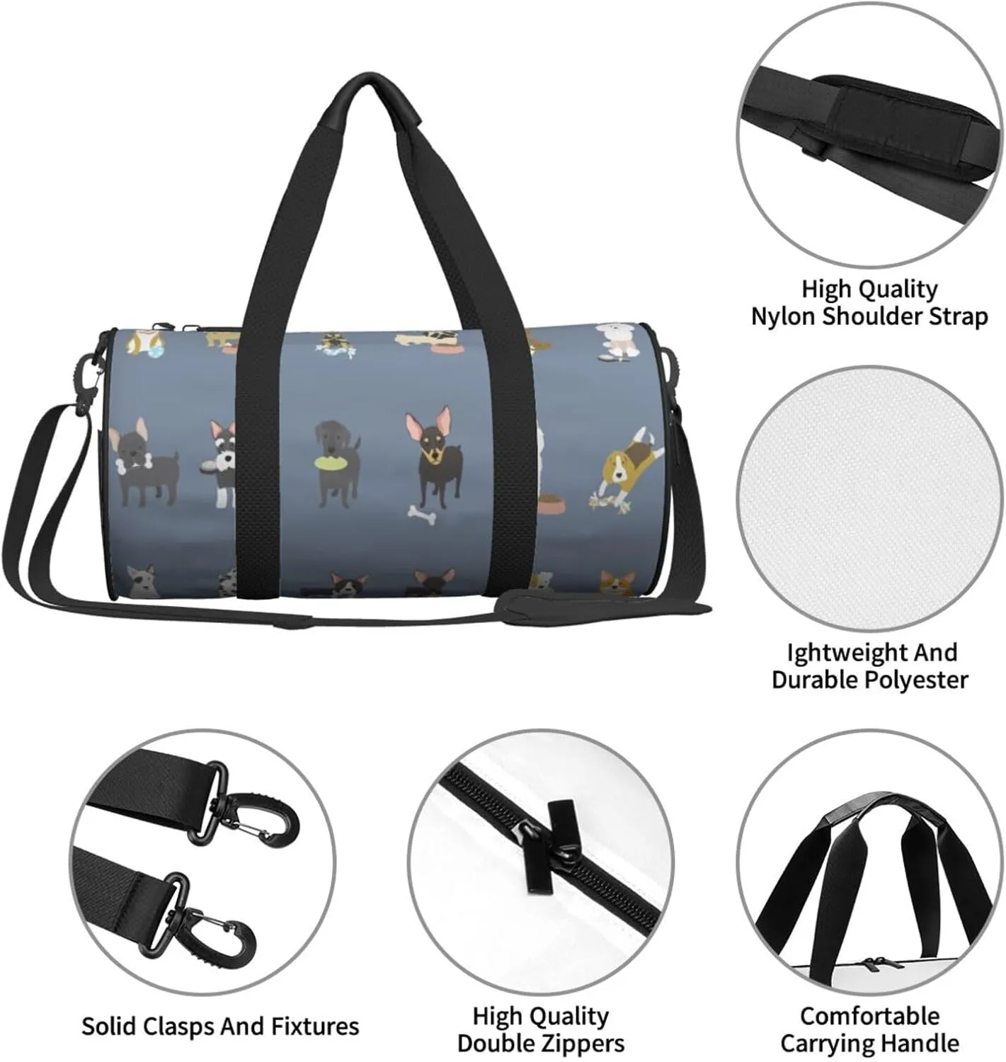 Travel Duffle Bag for Men Women, Dogs 1 Duffle Bags for Sport Gym Overnight Luggage