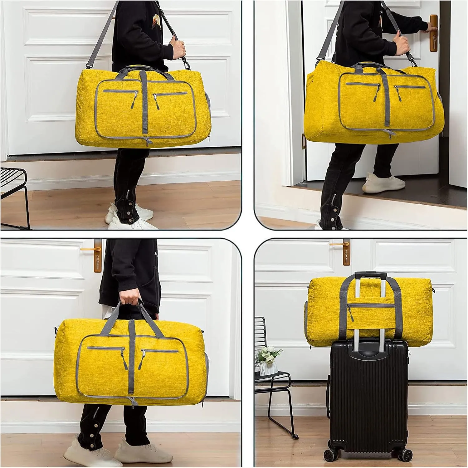 Travel Duffle Bag for Men/Women 115L Foldable Sport Duffel Bag Gym Tote Bag with Shoes Compartment Large Overnight Bag Weekend Shoulder Bag Lightweight Carry On Luggage Hospital Bag Yellow B