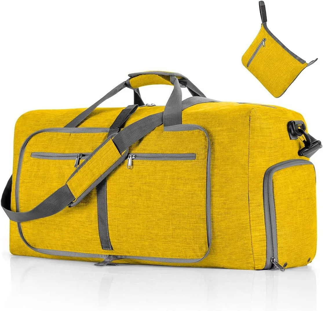 Travel Duffle Bag for Men/Women 115L Foldable Sport Duffel Bag Gym Tote Bag with Shoes Compartment Large Overnight Bag Weekend Shoulder Bag Lightweight Carry On Luggage Hospital Bag Yellow B