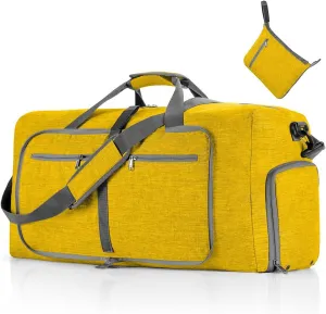 Travel Duffle Bag for Men/Women 115L Foldable Sport Duffel Bag Gym Tote Bag with Shoes Compartment Large Overnight Bag Weekend Shoulder Bag Lightweight Carry On Luggage Hospital Bag Yellow B