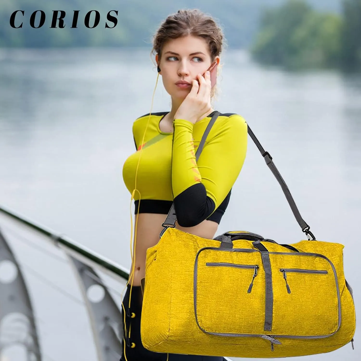 Travel Duffle Bag for Men/Women 115L Foldable Sport Duffel Bag Gym Tote Bag with Shoes Compartment Large Overnight Bag Weekend Shoulder Bag Lightweight Carry On Luggage Hospital Bag Yellow B