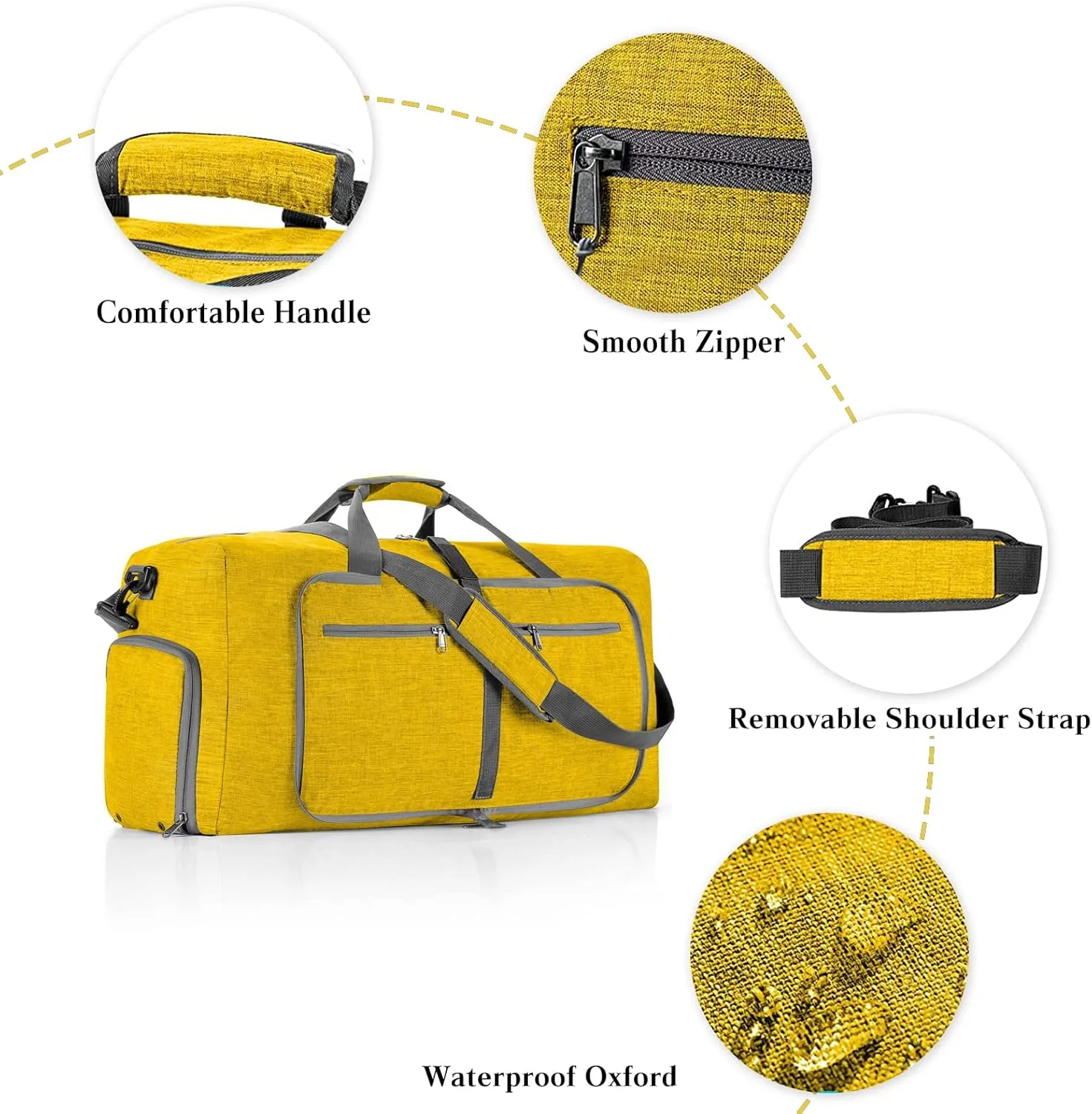 Travel Duffle Bag for Men/Women 115L Foldable Sport Duffel Bag Gym Tote Bag with Shoes Compartment Large Overnight Bag Weekend Shoulder Bag Lightweight Carry On Luggage Hospital Bag Yellow B