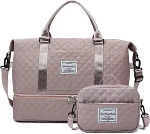Travel Duffle Bag for Women with Shoe Compartment Carry on Overnight Bag with Toiletry Bag Gym Totes Bags with Wet Pocket Hospital Bags (Bean Set Bag)