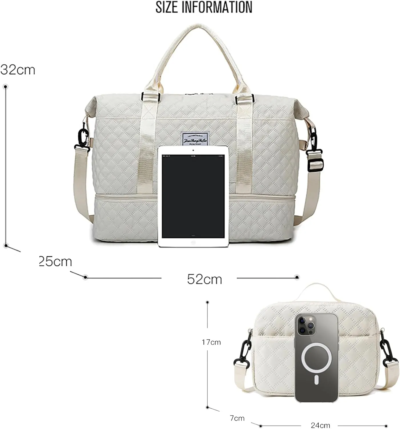 Travel Duffle Bag for Women with Shoe Compartment Carry on Overnight Bag with Toiletry Bag Gym Totes Bags with Wet Pocket Hospital Bags (Bean Set Bag)