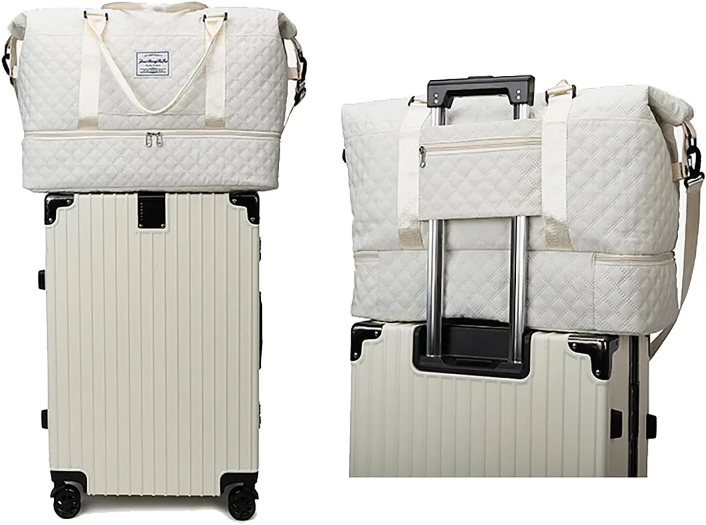 Travel Duffle Bag for Women with Shoe Compartment Carry on Overnight Bag with Toiletry Bag Gym Totes Bags with Wet Pocket Hospital Bags (Off-White Set Bag)
