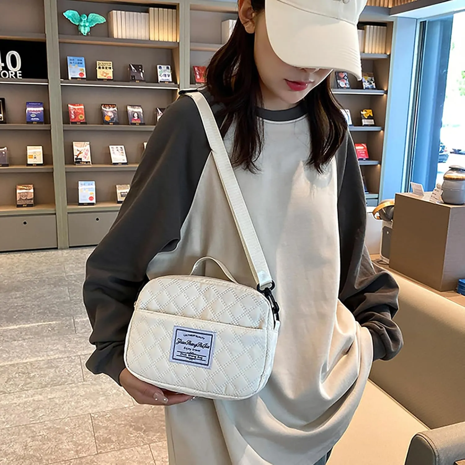 Travel Duffle Bag for Women with Shoe Compartment Carry on Overnight Bag with Toiletry Bag Gym Totes Bags with Wet Pocket Hospital Bags (Off-White Set Bag)