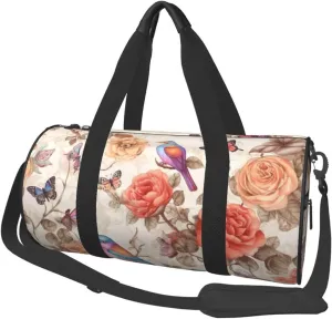 Travel Duffle Bag Romantic Fancy Floral Birds Butterfly Weekender Bags For Women Large Capacity Travel Overnight Bags Foldable Carry On Tote Bags Lightweight Sport Gym Bag For Travel/Gift