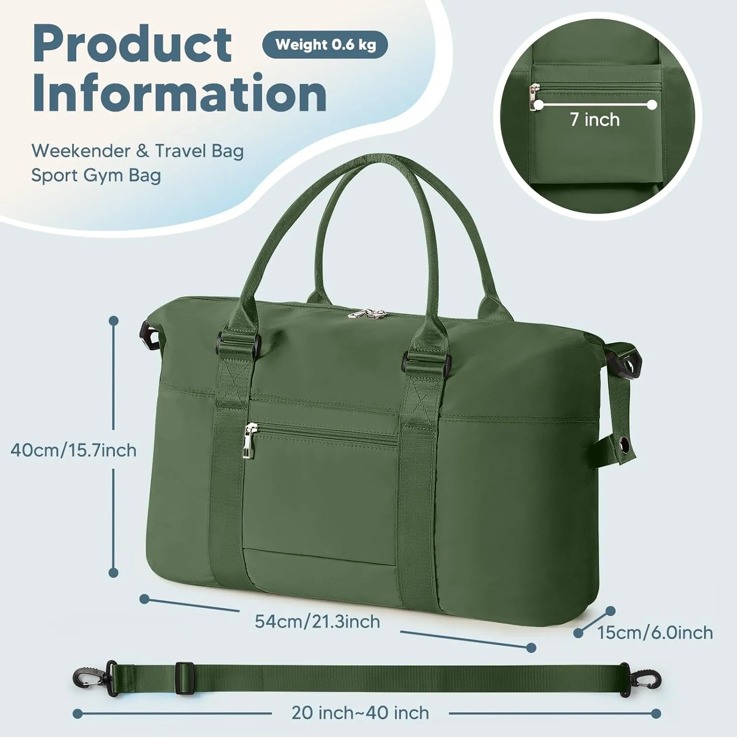 Travel Duffle Bag, Waterproof Weekender Bag for Women, Lightweight Carry on Sport Gym Bag for Women, Overnight Tote Luggage Bag with Trollery Sleeve (Dark Green)