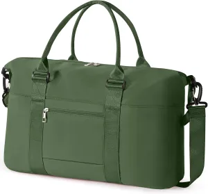 Travel Duffle Bag, Waterproof Weekender Bag for Women, Lightweight Carry on Sport Gym Bag for Women, Overnight Tote Luggage Bag with Trollery Sleeve (Dark Green)