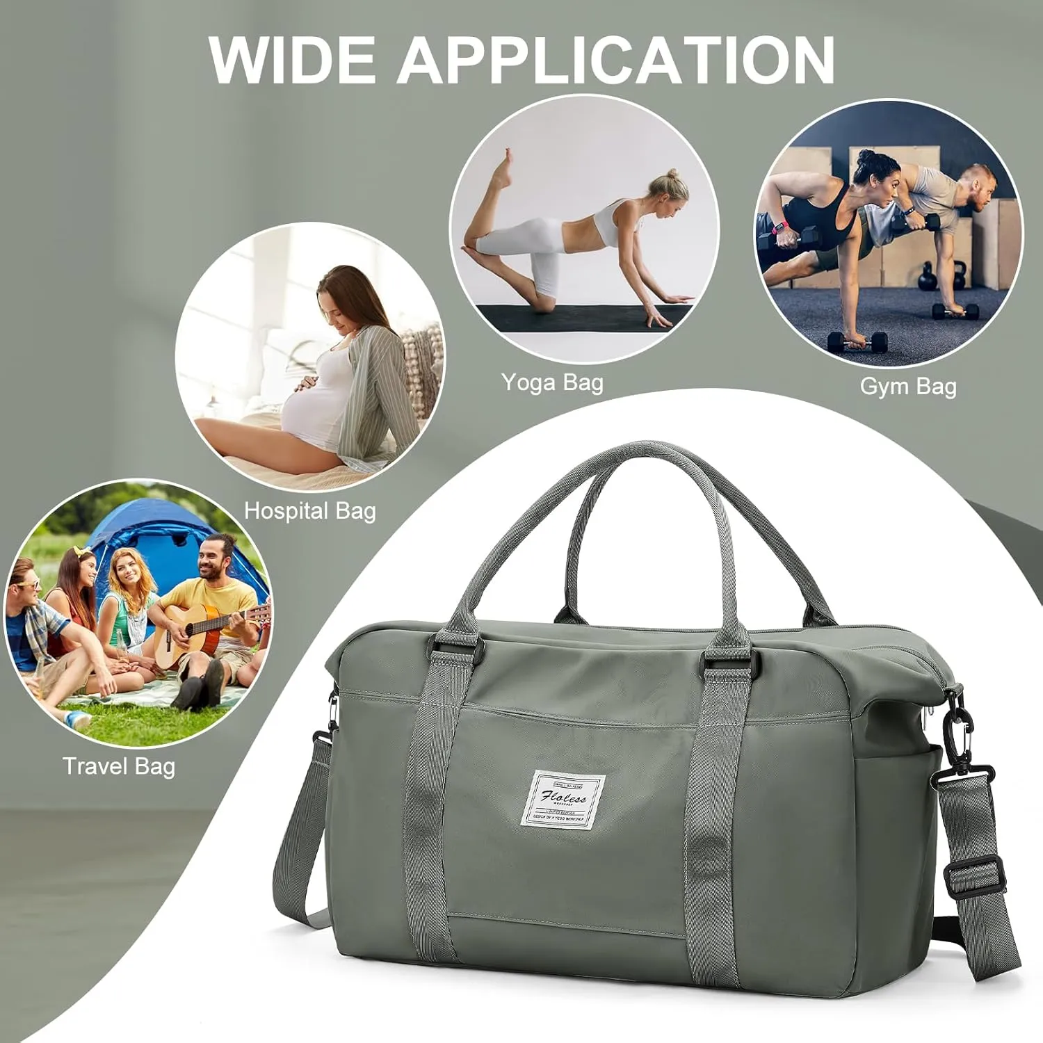 Travel Duffle Bag, Women Weekender Overnight Bags with Laptop Compartment and Wet Pocket, Womens Mens Traveling Carry On Luggage Gym Bag, Hospital Bags for Labor and Delivery, Green