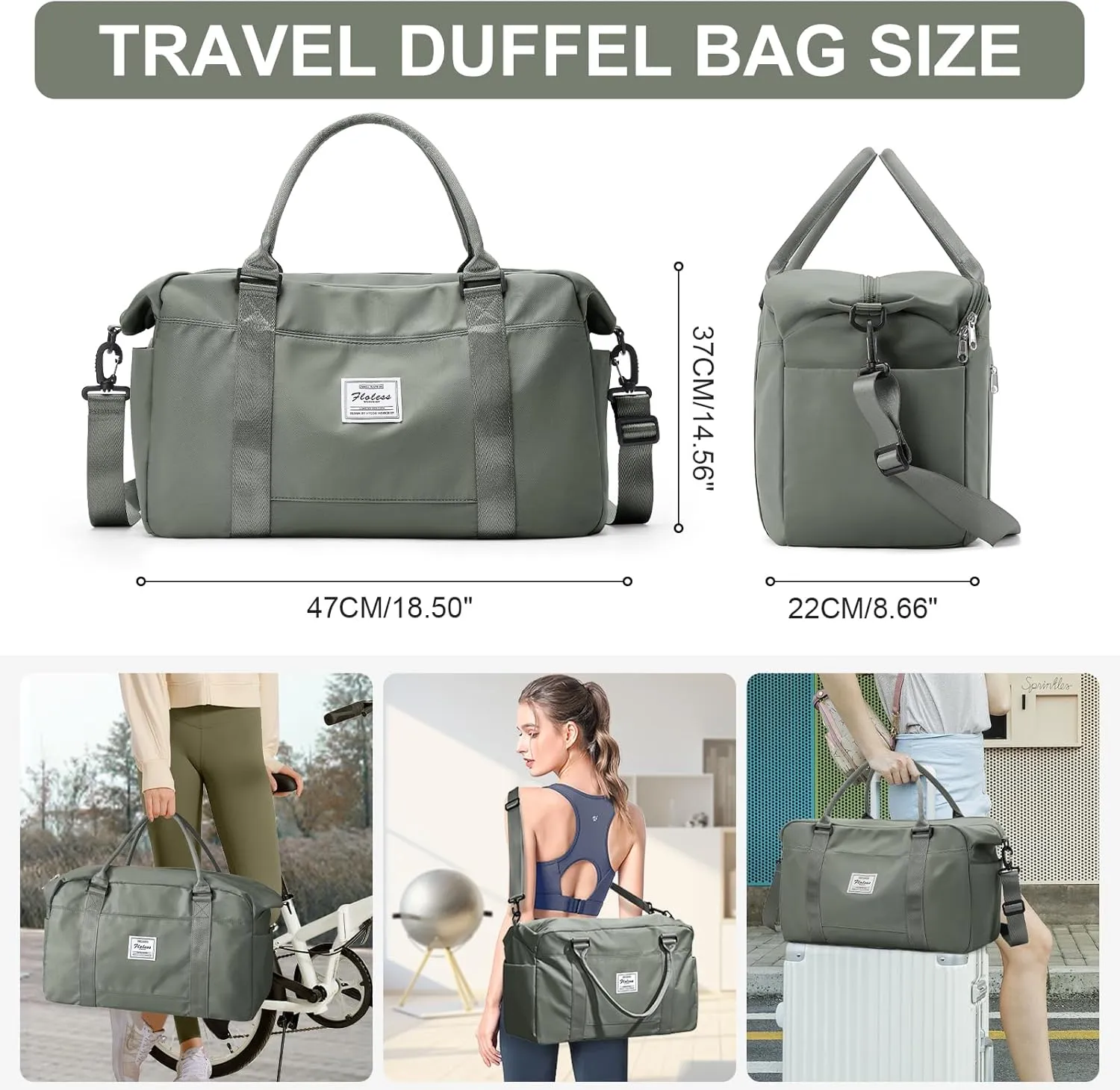 Travel Duffle Bag, Women Weekender Overnight Bags with Laptop Compartment and Wet Pocket, Womens Mens Traveling Carry On Luggage Gym Bag, Hospital Bags for Labor and Delivery, Green