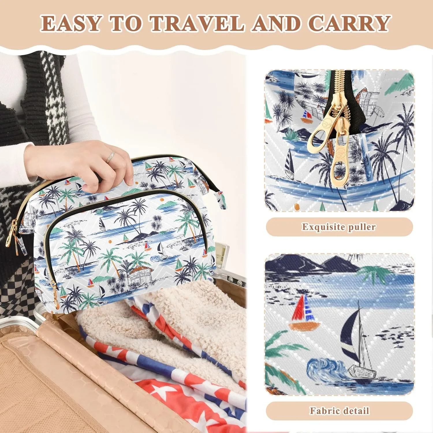 Travel Quilted Makeup Bag Toiletry Organizer Pouch Storage Make Up Bag Large Quilted Cosmetic Bag Wide Open T1