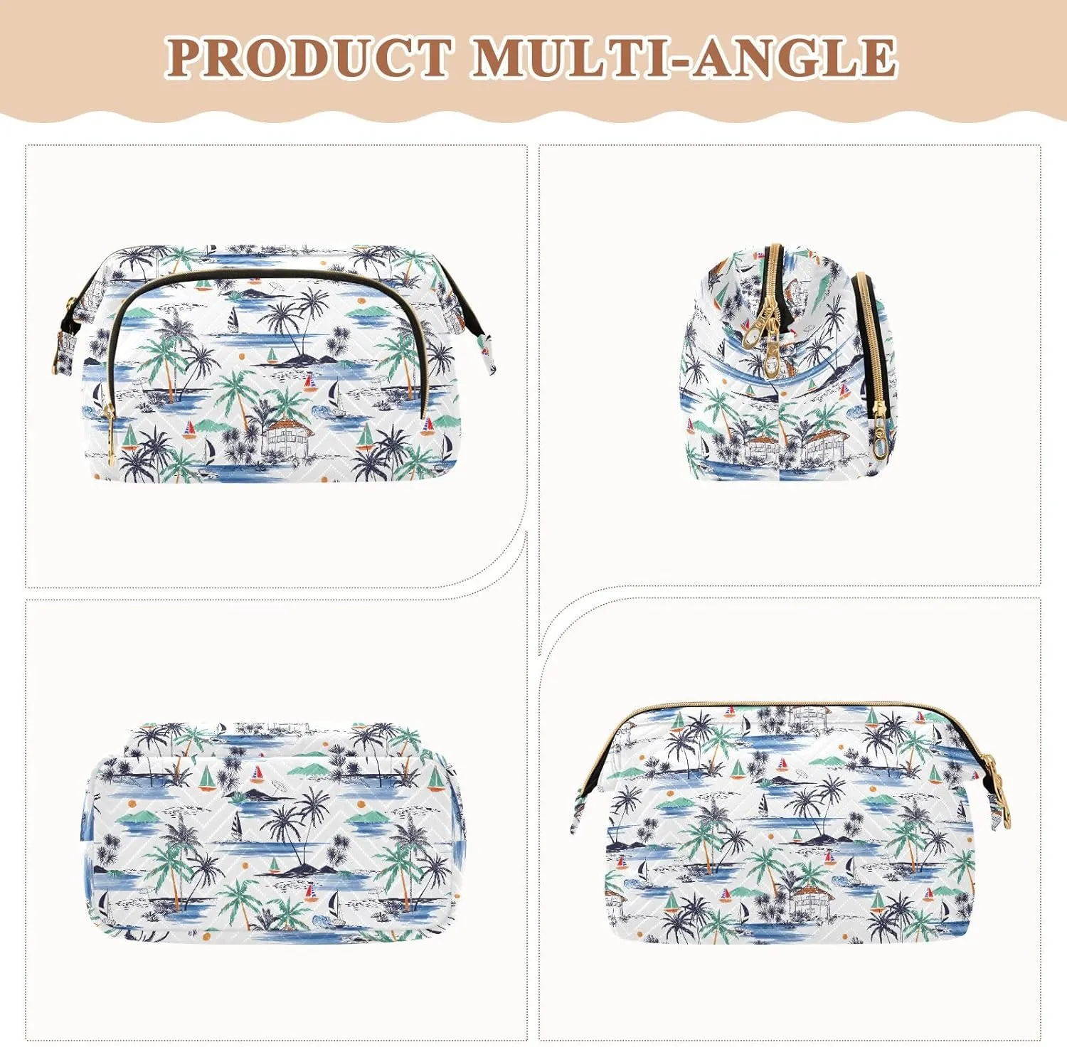 Travel Quilted Makeup Bag Toiletry Organizer Pouch Storage Make Up Bag Large Quilted Cosmetic Bag Wide Open T1