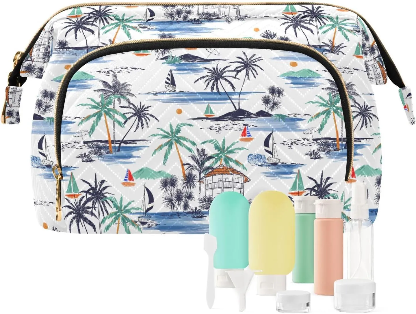 Travel Quilted Makeup Bag Toiletry Organizer Pouch Storage Make Up Bag Large Quilted Cosmetic Bag Wide Open T1