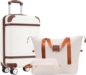 Travel Smart with Hardshell Luggage Set, 20-inch Suitcase, Duffel & Toiletry Bag, Durable ABS, White
