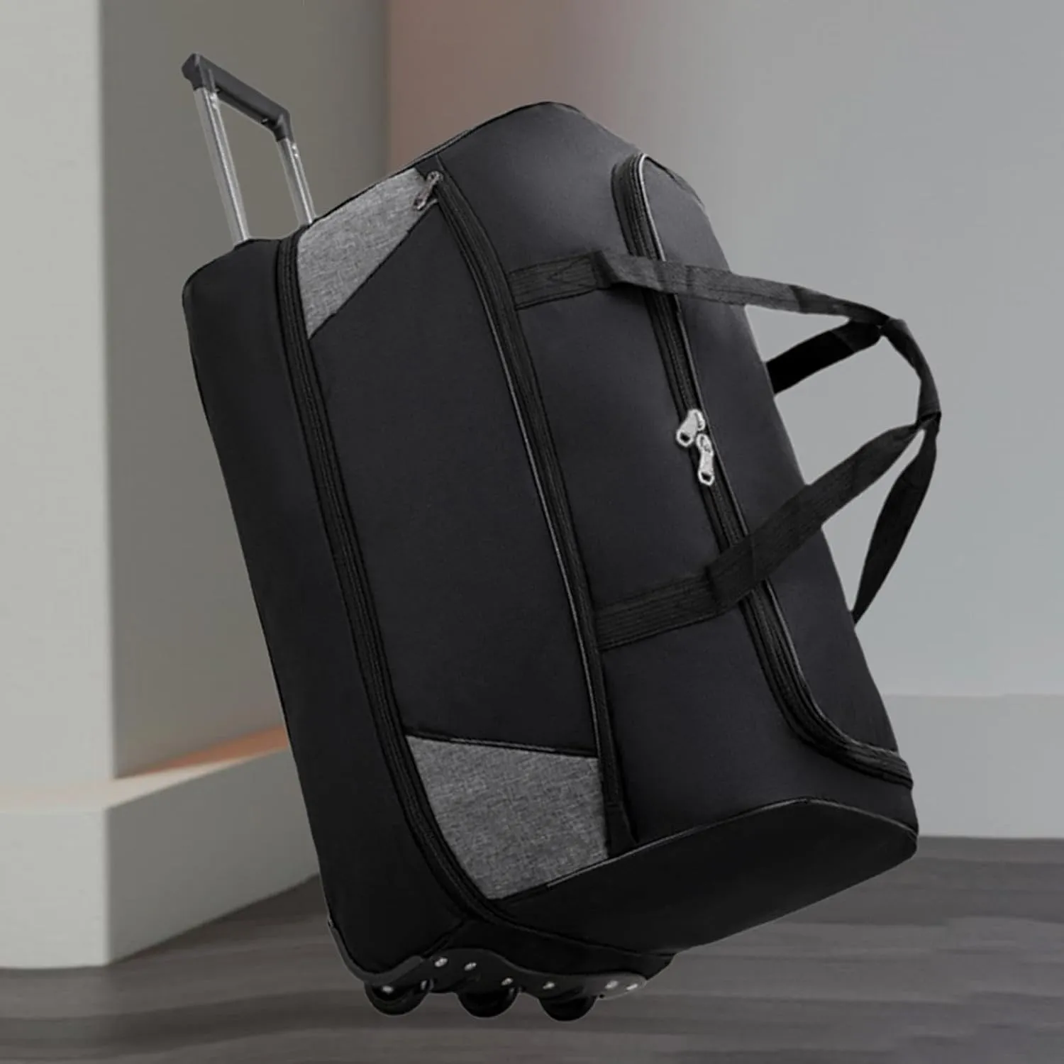 Travel Trolley Duffel Bag with Wheels for Men And Women, Black, M