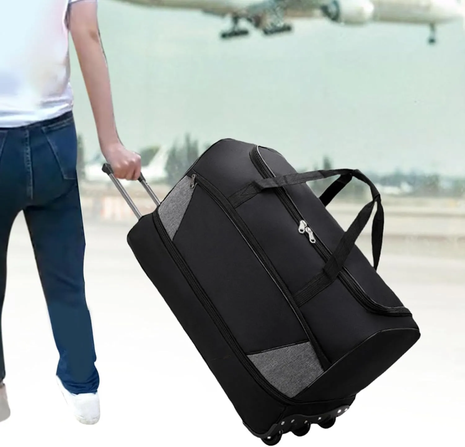 Travel Trolley Duffel Bag with Wheels for Men And Women, Black, M