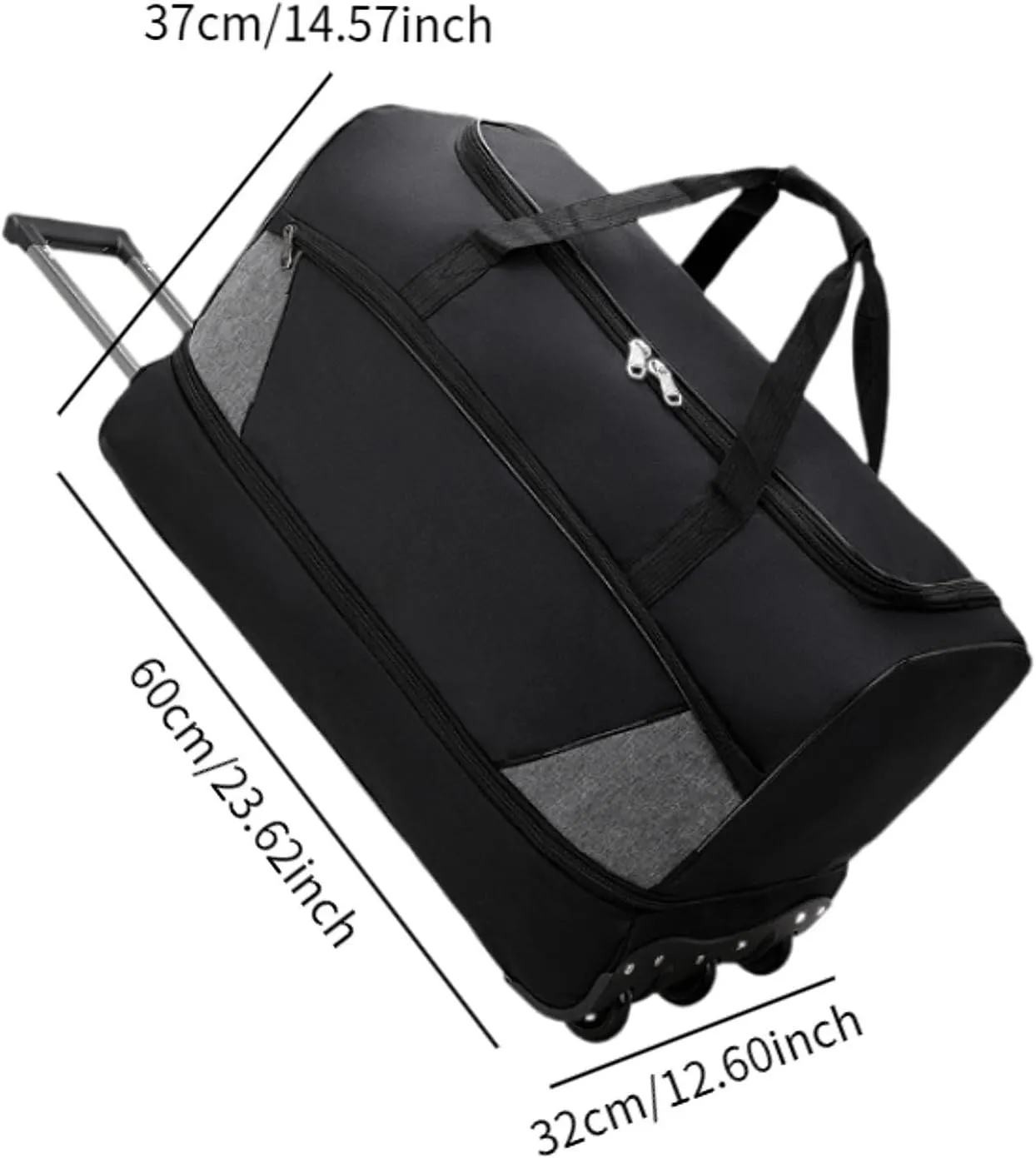 Travel Trolley Duffel Bag with Wheels for Men And Women, Black, M