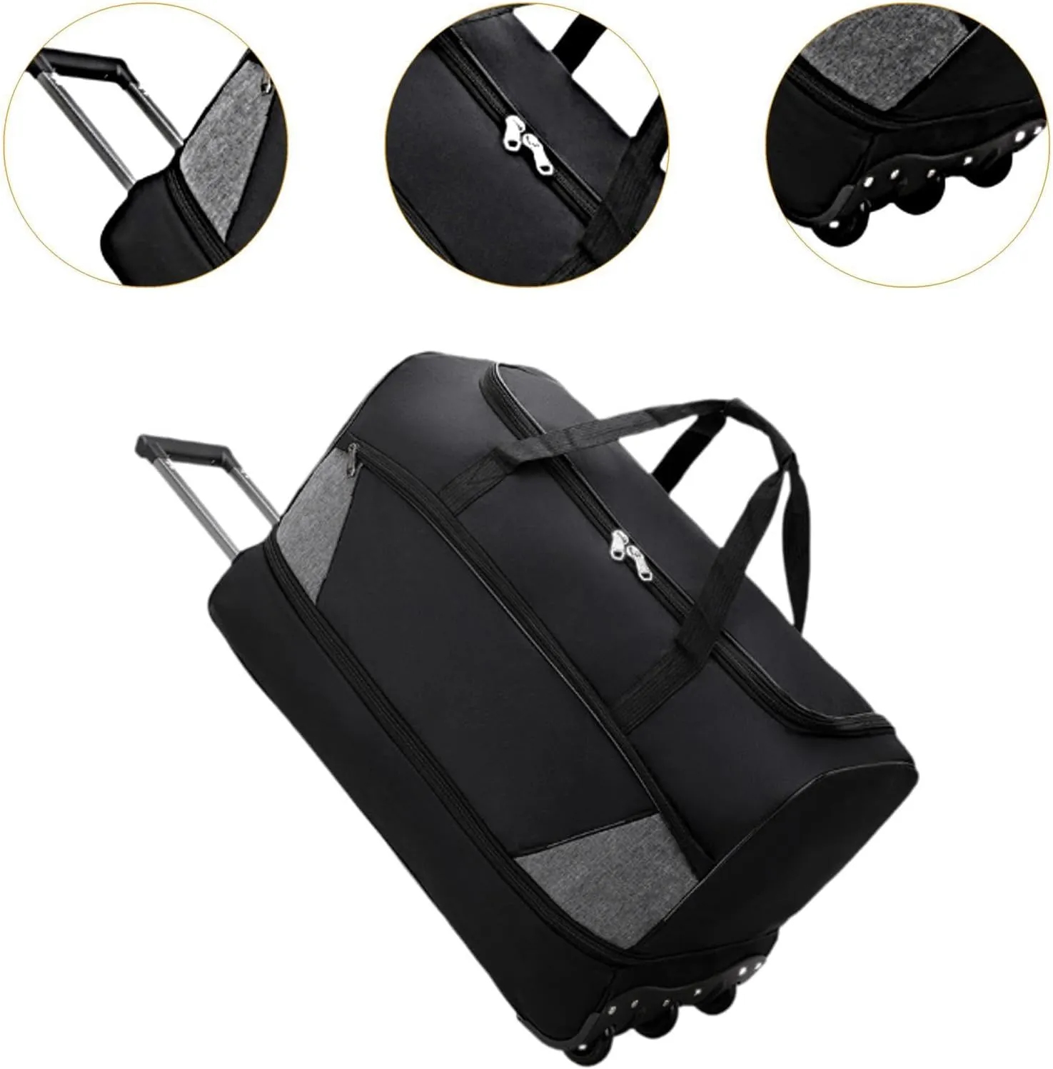 Travel Trolley Duffel Bag with Wheels for Men And Women, Black, M