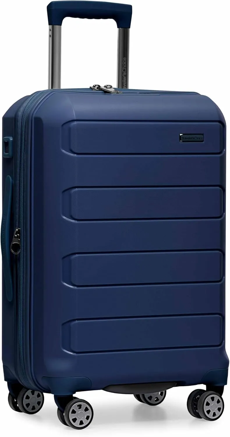 Traveler's Choice Pagosa Indestructible Hardshell Expandable Spinner Luggage, Navy, 2 Piece Set