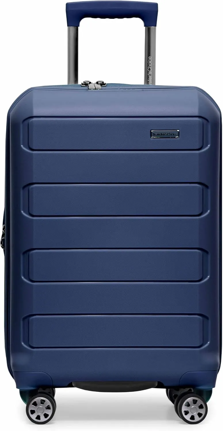 Traveler's Choice Pagosa Indestructible Hardshell Expandable Spinner Luggage, Navy, 2 Piece Set