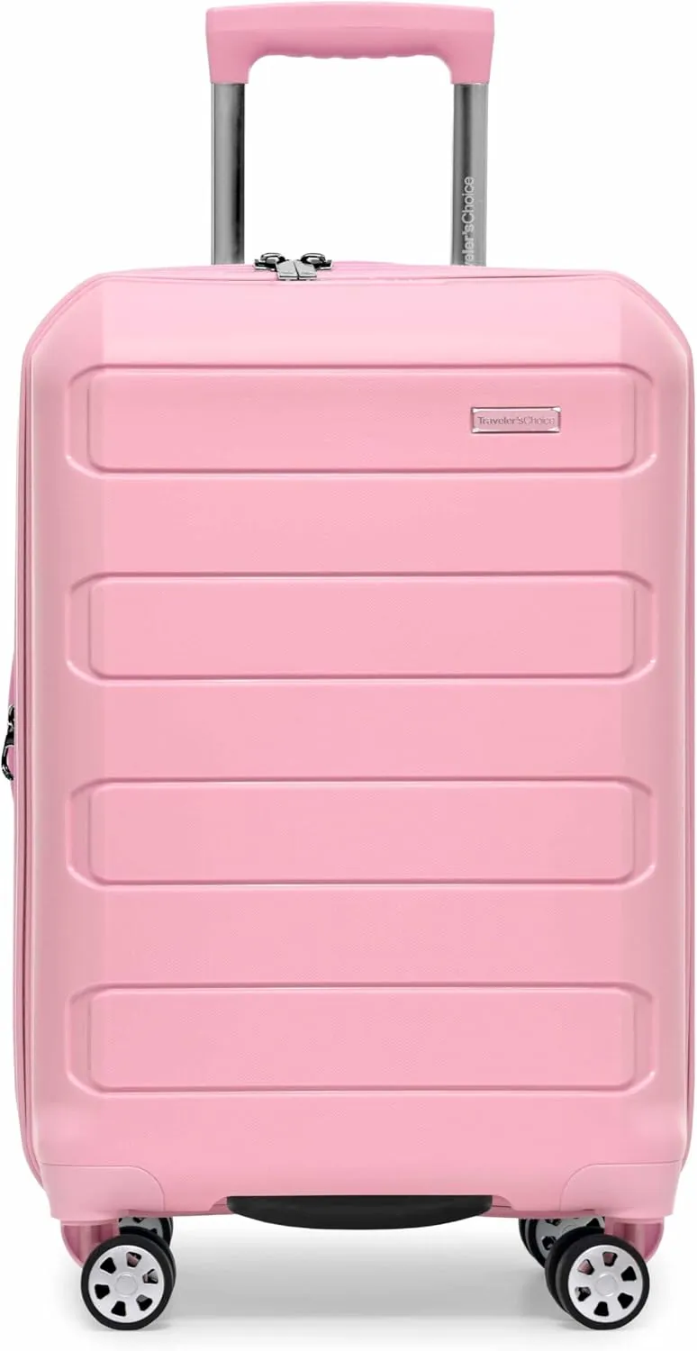 Traveler's Choice Pagosa Indestructible Hardshell Expandable Spinner Luggage, Pink, 2 Piece Set