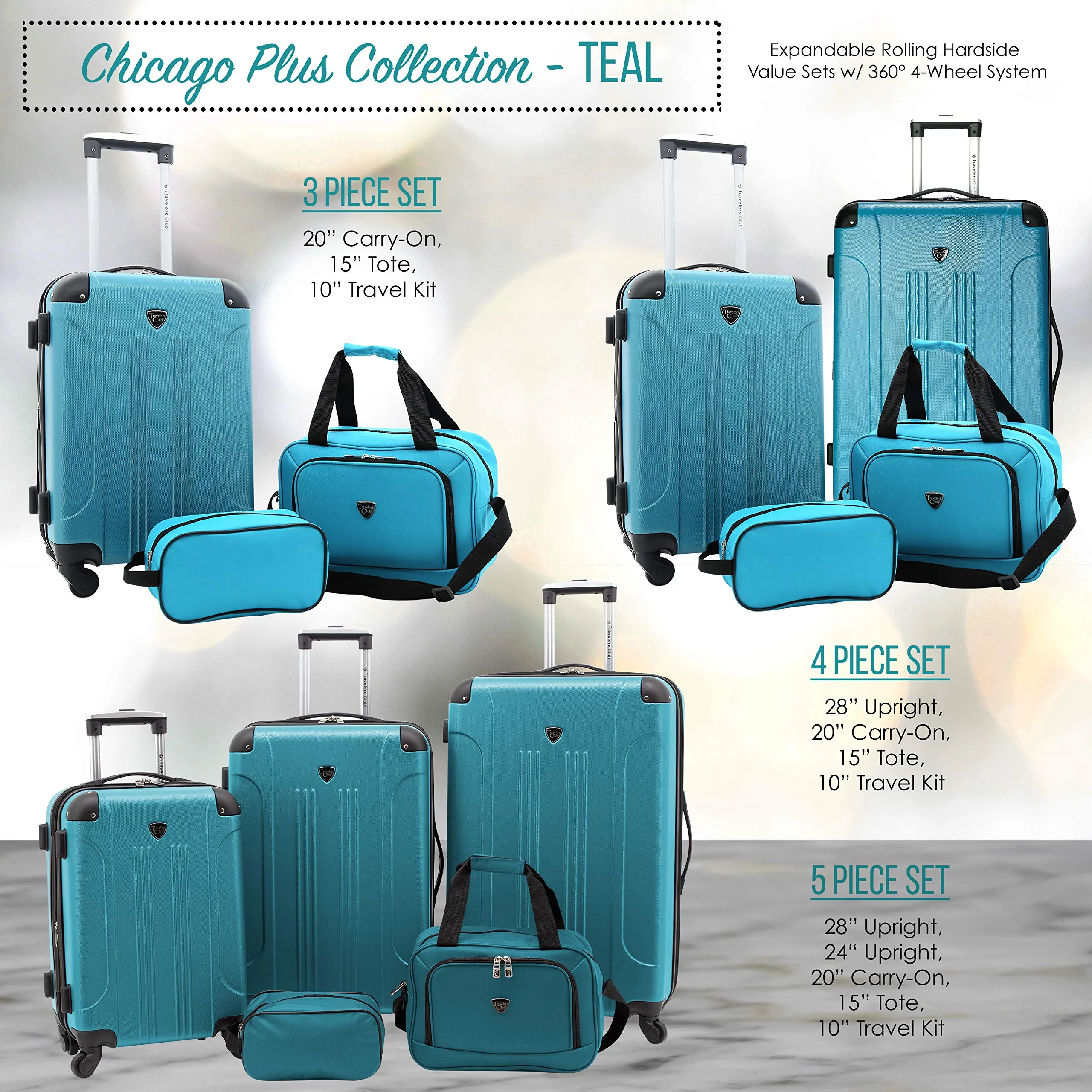 Travelers Club Chicago 20” Hardside Spinner Luggage – Expandable Carry-On Suitcase (Teal)