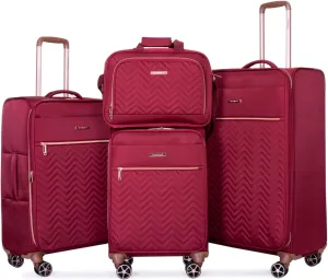 Travelhouse Luggage Sets 4 Piece with Spinner Wheel,Expandable Softside Luggage Sets with Carry-on Duffel Bag,Lightweight Travel Luggage set (RED)