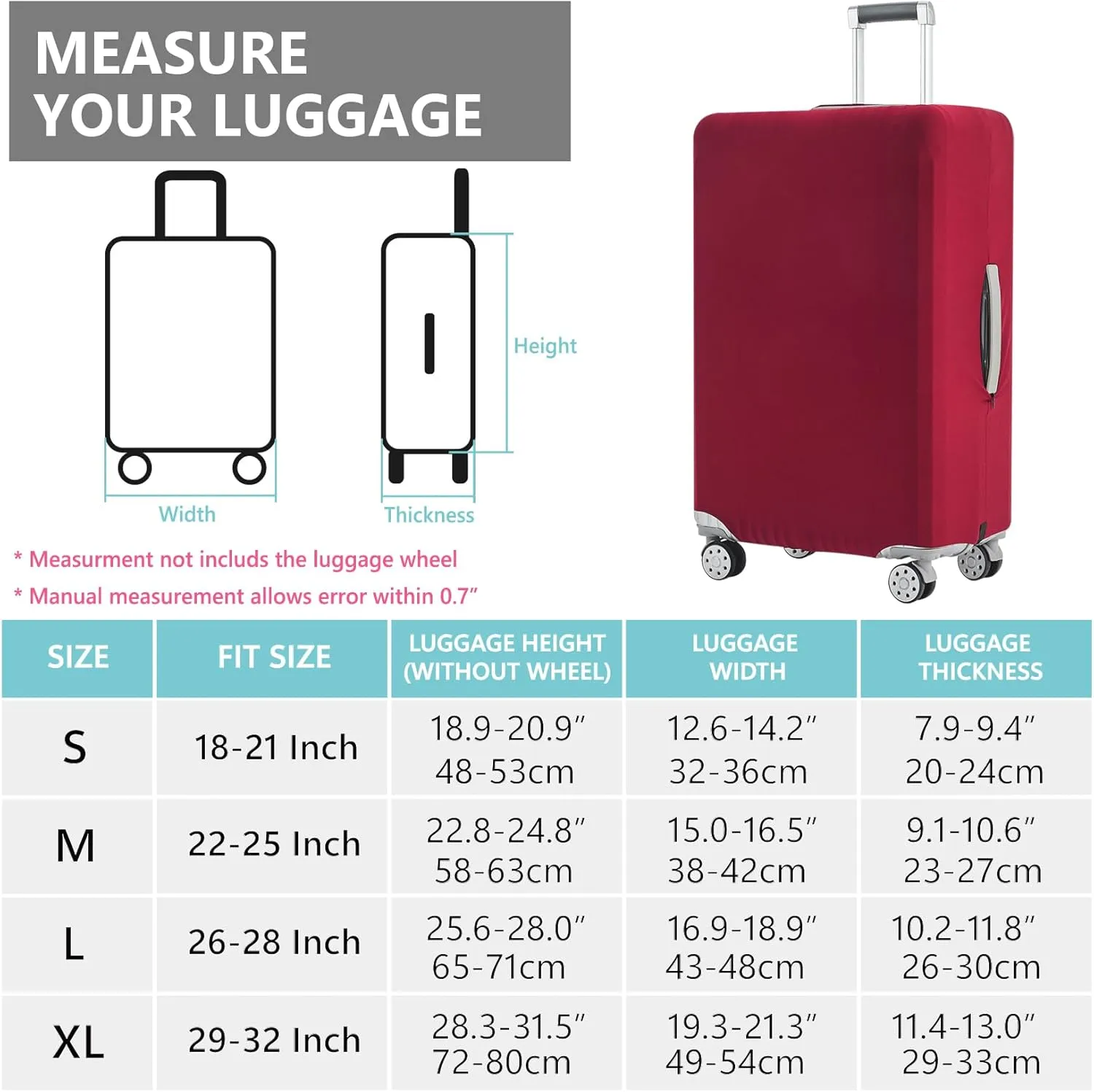 TRAVELKIN Luggage Cover Washable Suitcase Cover Suitcase Protector Anti-scratch Fits 18-32 Inch Luggage