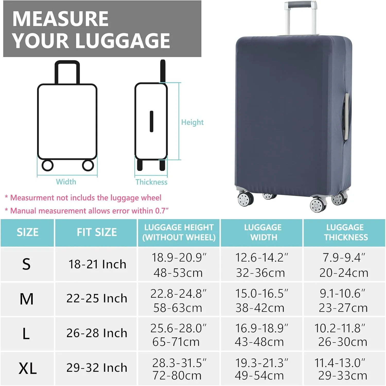 TRAVELKIN Luggage Cover Washable Suitcase Cover Suitcase Protector Anti-scratch Fits 18-32 Inch Luggage