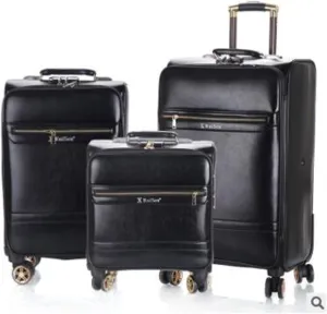 Travelling Luggage 18 Inch 20 Inch Men Suitcase Luggage 24 Trolley Suitcase PU Travel Rolling Baggage Bag On Wheels Travel Wheeled Suitcase Suitcase (Color : Black, Size : 24")
