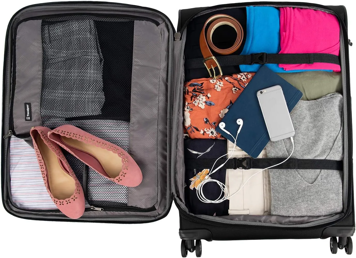 Travelpro Tourlite Softside 2-Piece Set, Expandable Luggage with 4 Spinner Wheels, Lightweight Suitcase, 21" Carry-On, 25" Checked Medium, Black
