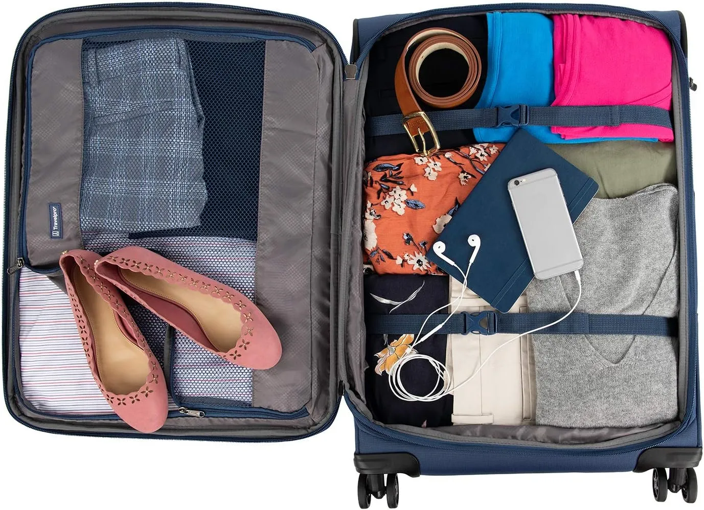 Travelpro Tourlite Softside 2-Piece Set, Expandable Luggage with 4 Spinner Wheels, Lightweight Suitcase, 21" Carry-On, 25" Checked Medium, Blue