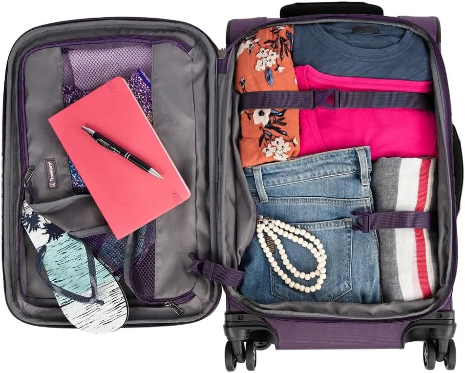 Travelpro Tourlite Softside 2-Piece Set, Expandable Luggage with 4 Spinner Wheels, Lightweight Suitcase, 21" Carry-On, 25" Checked Medium, Deep Purple