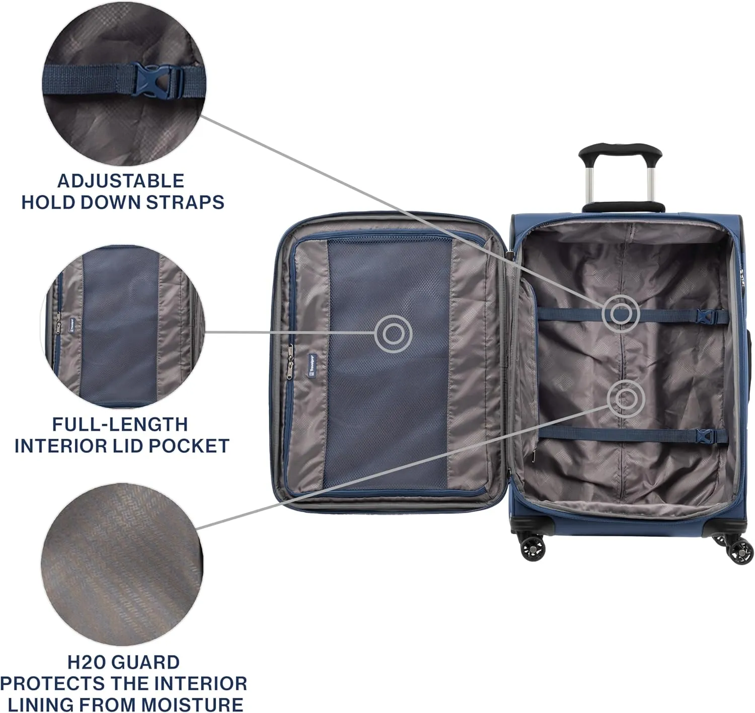 Travelpro Tourlite Softside 25" Expandable Luggage with 4 Spinner Wheels, Lightweight Suitcase, Checked Medium, Blue