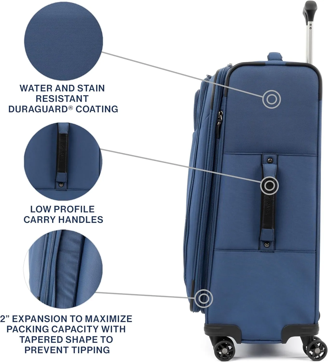Travelpro Tourlite Softside 25" Expandable Luggage with 4 Spinner Wheels, Lightweight Suitcase, Checked Medium, Blue