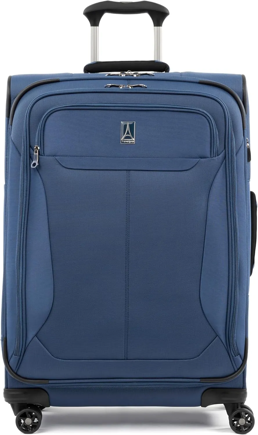 Travelpro Tourlite Softside 25" Expandable Luggage with 4 Spinner Wheels, Lightweight Suitcase, Checked Medium, Blue