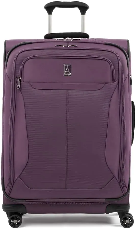 Travelpro Tourlite Softside 25" Expandable Luggage with 4 Spinner Wheels, Lightweight Suitcase, Checked Medium, Deep Purple
