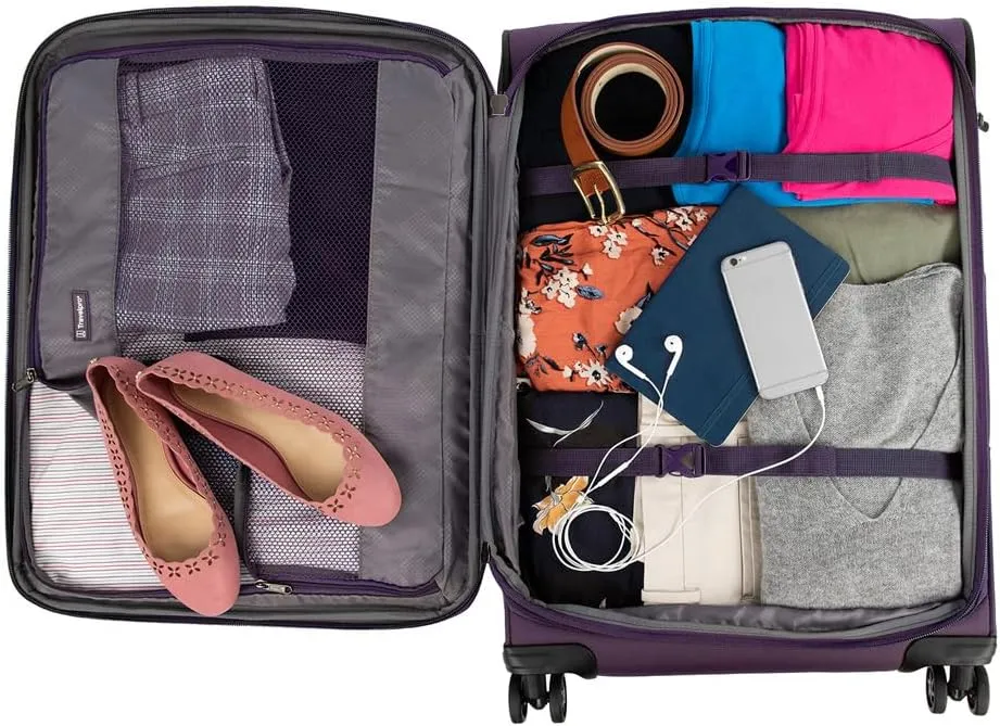 Travelpro Tourlite Softside 3-Piece Set, Expandable Luggage with 4 Spinner Wheels, Lightweight Suitcase, 21" Carry-On, 25" Checked Medium, 29 Check Large, Deep Purple