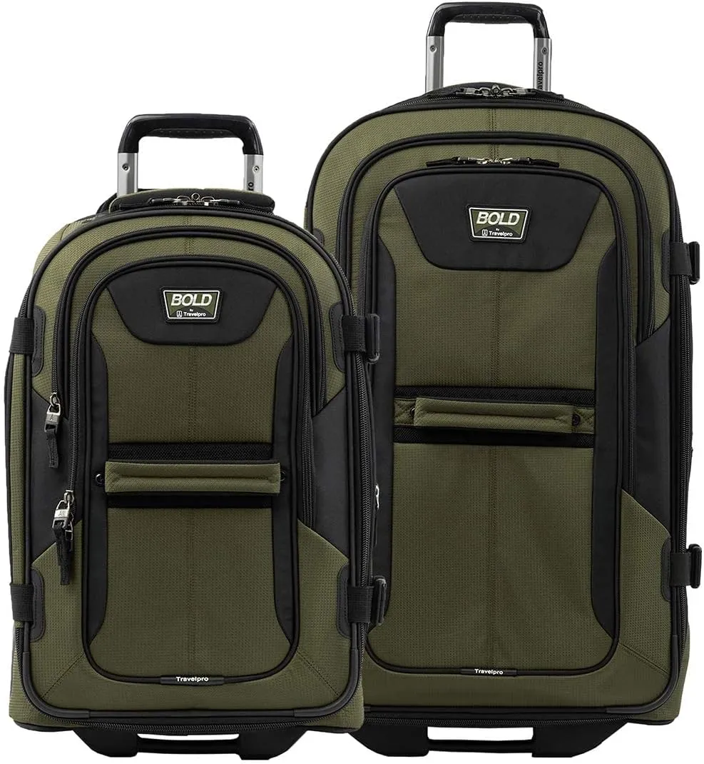 Travelpro Unisex-Adult Bold Softside Expandable Rollaboard Upright Luggage (Olive/Black, 2-Piece Set (22/29))