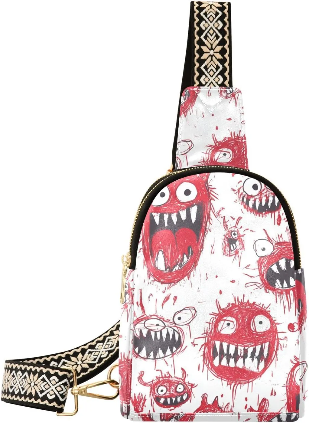 trendy Cartoon Scary Monster Red and White fanny packs crossbody cute sling bags for women for hiking